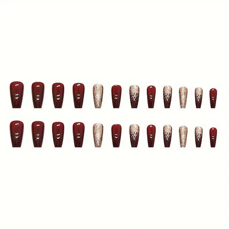 Elegant Red and Gold Glitter Coffin Nail