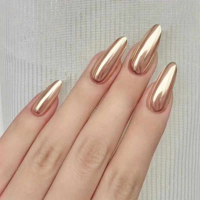 Metallic Gold Chrome Almond Nails