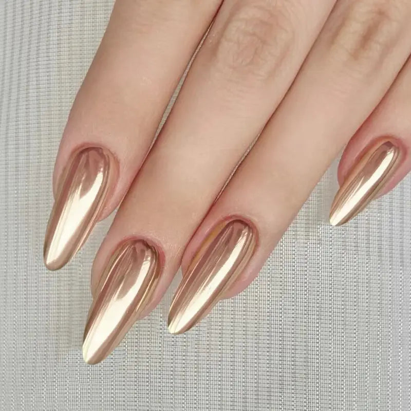 Metallic Gold Chrome Almond Nails