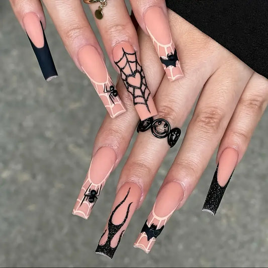 Spooky Chic Spider Web and Bat Nail