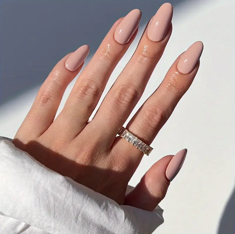 Elegant Nude Pink Almond Nails