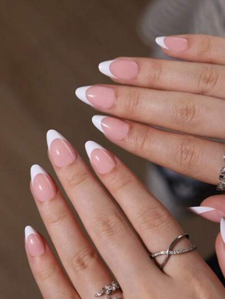 Classic French Tip Elegance with Almond Shape