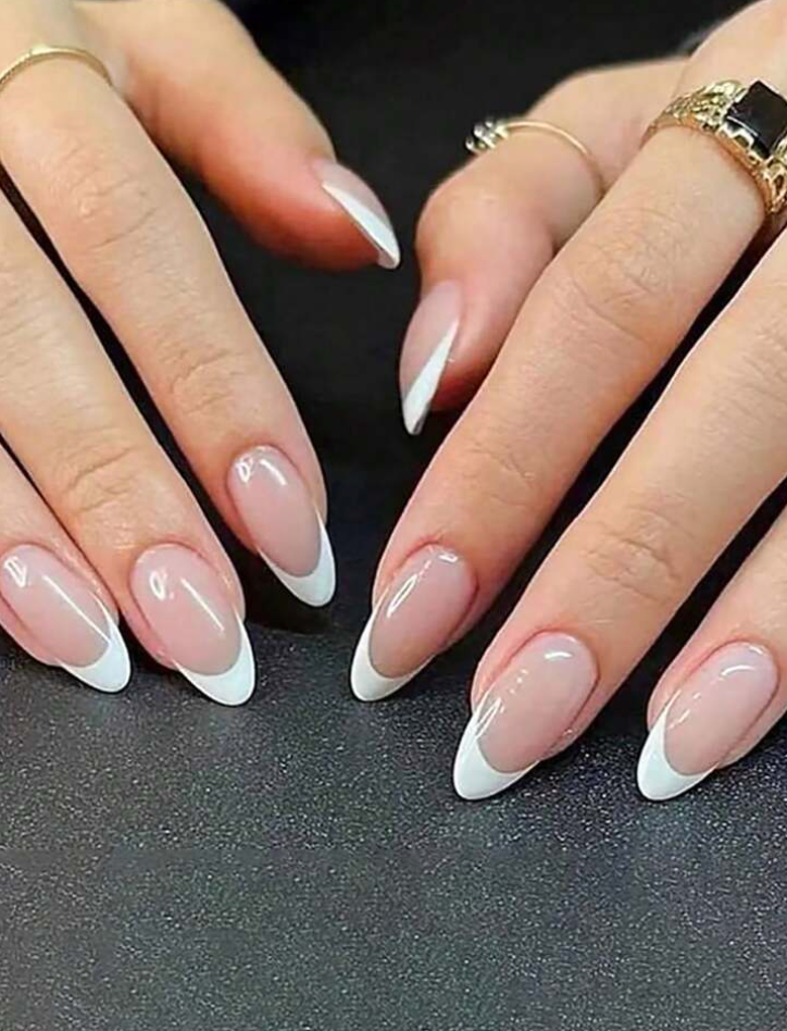 Classic French Tip Elegance with Almond Shape