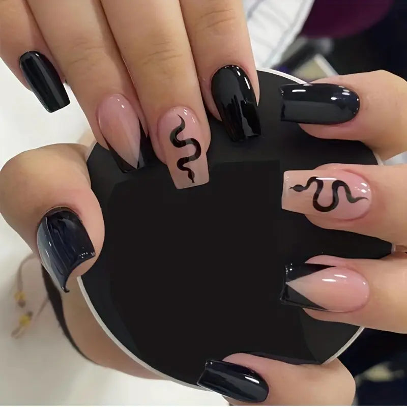 Chic Black and Nude Snake Nail