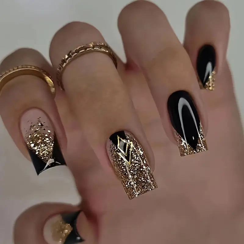 Black and Gold Glitter Nail