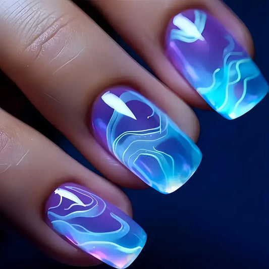 Ocean Glow Nail Art with Ethereal Wave Designs